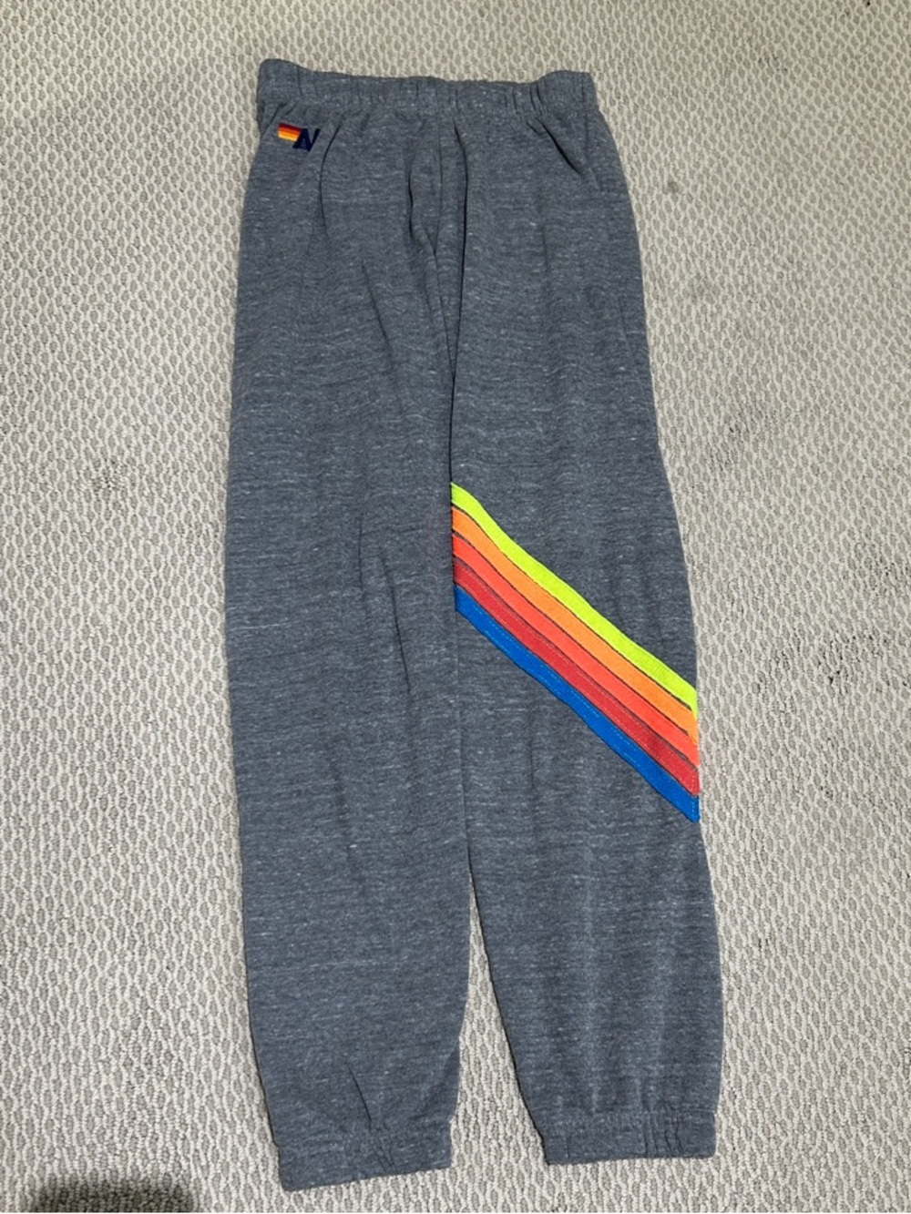 Aviator Nation Gray Sweatpants with Neon Rainbow Stripes